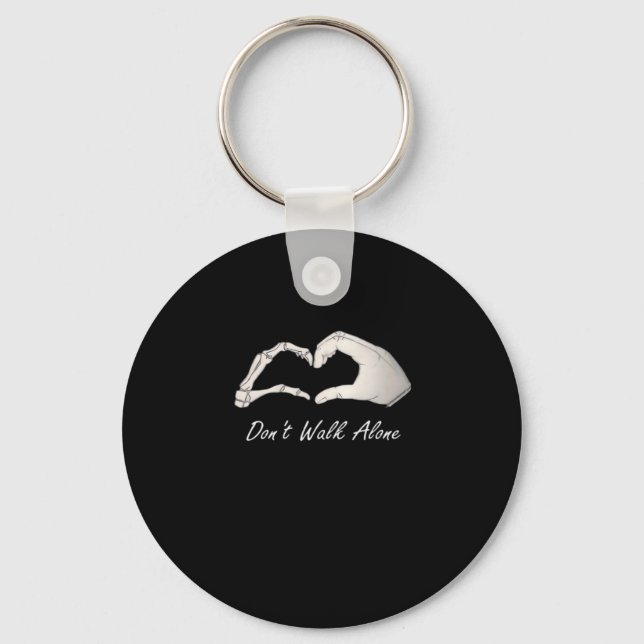 Don't Walk - White Classic - Skeleton Hands Hearts Keychain (Front)