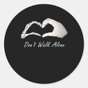 Don't Walk - White Classic - Skeleton Hands Hearts Round Sticker