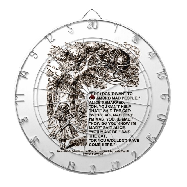 Don't Want To Go Among Mad People Alice Cheshire Dartboard (Front)