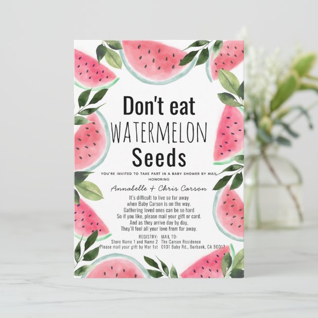 Don't Wat Watermelon Seeds Baby Shower by Mail Invitation (Standing Front)
