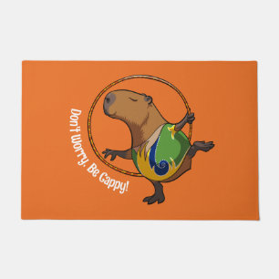 Don't Worry Be Cappy Capybara Gymnast Hoop Cartoon Doormat