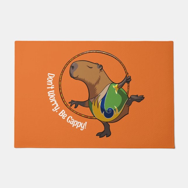 Don't Worry Be Cappy Capybara Gymnast Hoop Cartoon Doormat (Front)