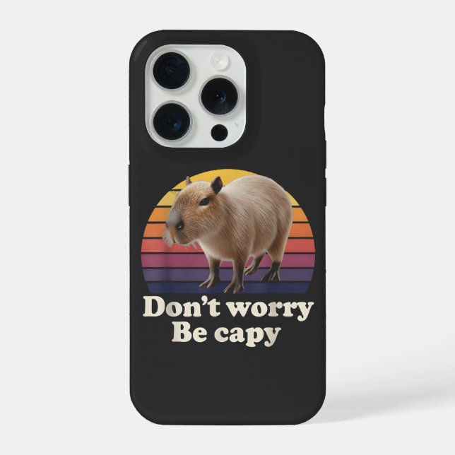 Don't Worry Be Capy Cute Capybara Pun Design iPhone Case (Back)