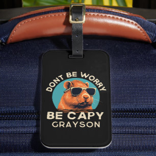 Don't Worry Be Capy Funny Cool Personalized Name Luggage Tag