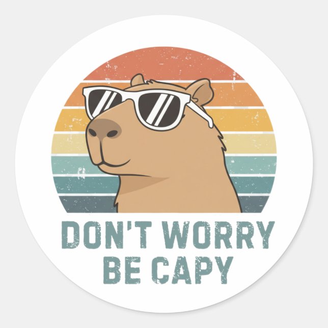 Dont Worry Be Capy Funny Retro Capybara Classic Round Sticker (Front)
