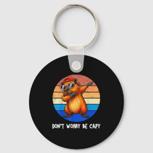 Dont Worry Be Capy Retro Rodent Funny Capybara Men Keychain