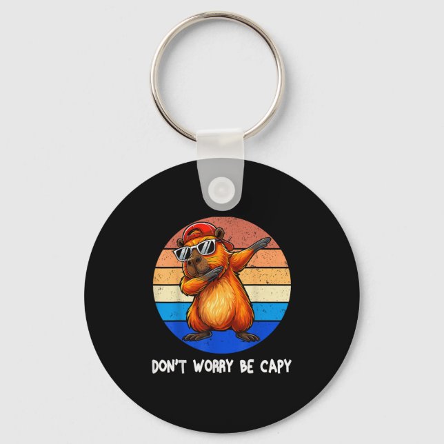 Dont Worry Be Capy Retro Rodent Funny Capybara Men Keychain (Front)