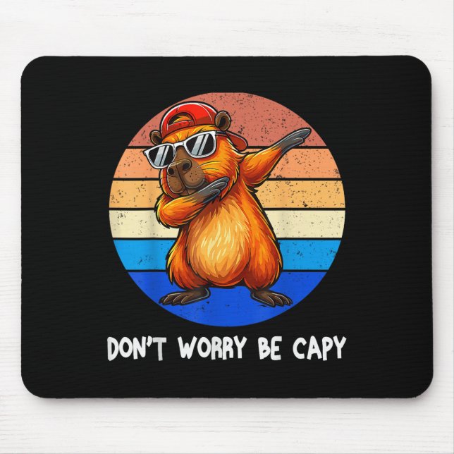 Dont Worry Be Capy Retro Rodent Funny Capybara Men Mouse Pad (Front)