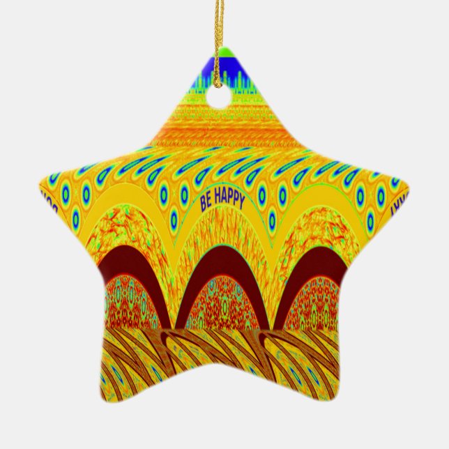 Don't Worry Be Happy Art Print Design Ceramic Ornament (Front)