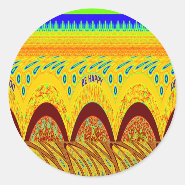 Don't Worry Be Happy Art Print Design Classic Round Sticker (Front)