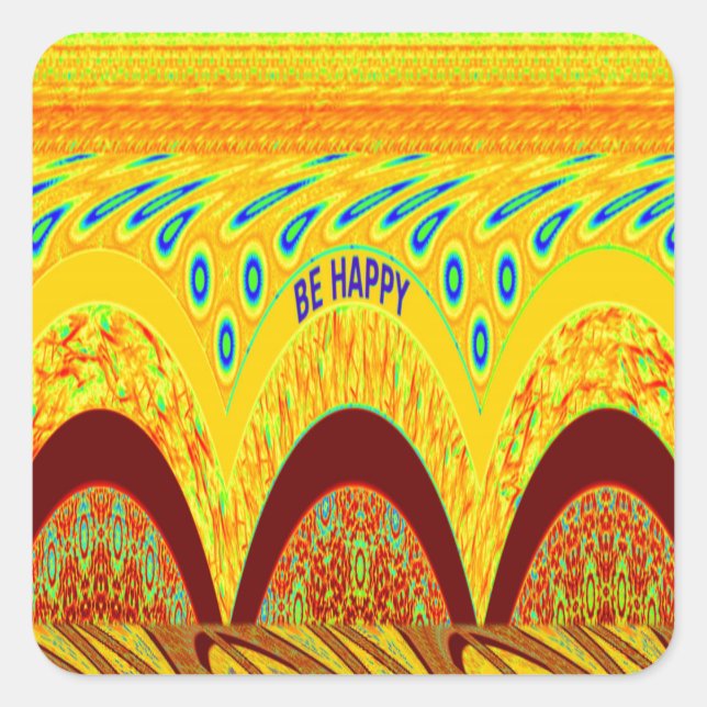 Don't Worry Be Happy Art Print Design Square Sticker (Front)