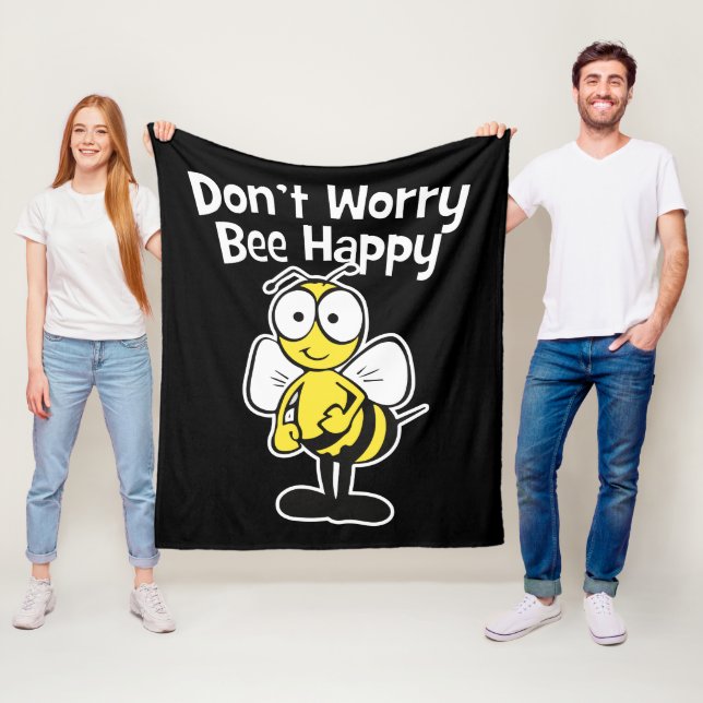 Don't Worry Be Happy Bee | Bumble Bee Black Fleece Blanket (In Situ)