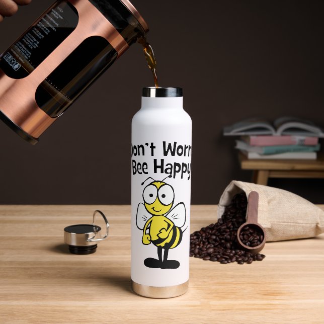 Don't Worry Be Happy Bee Bumble Bee Water Bottle (Coffee)
