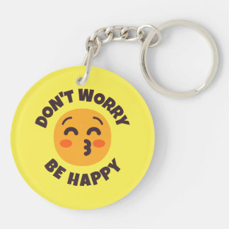 Don't Worry Be Happy Custom Text & Colours Emoji Keychain