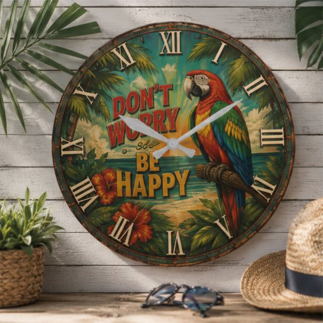 Don't Worry Be Happy Parrot Large Clock (Creator Uploaded)