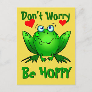 Dont Worry Be Hoppy Cute Green Frog w Hearts Postcard