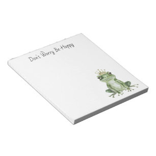 Don't Worry Be Hoppy Green Frog Crown Notepad