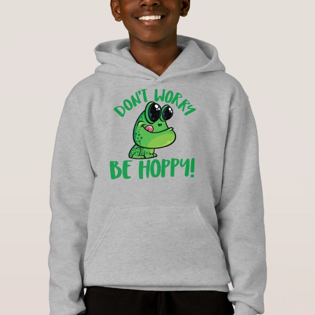 Don't Worry Be Hoppy Smiling Cartoon Frog (Front)