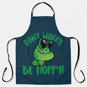 Don't Worry Be Hoppy Smiling Cartoon Frog Apron