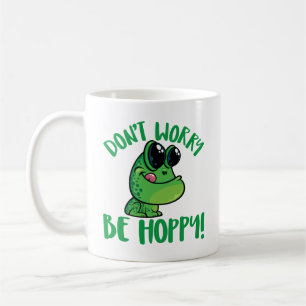 Don't Worry Be Hoppy Smiling Cartoon Frog Coffee Mug
