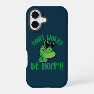 Don't Worry Be Hoppy Smiling Cartoon Frog iPhone 16 Case