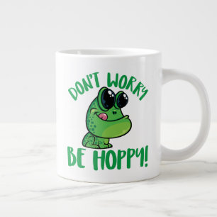 Don't Worry Be Hoppy Smiling Cartoon Frog Large Coffee Mug