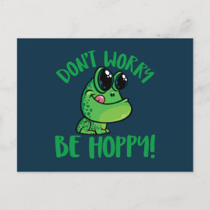 Don't Worry Be Hoppy Smiling Cartoon Frog Postcard