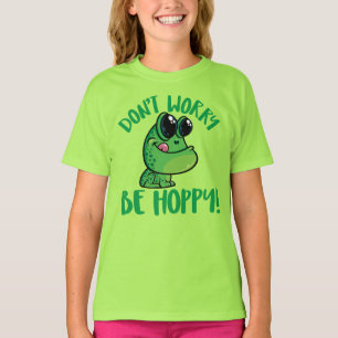 Don't Worry Be Hoppy Smiling Cartoon Frog T-Shirt