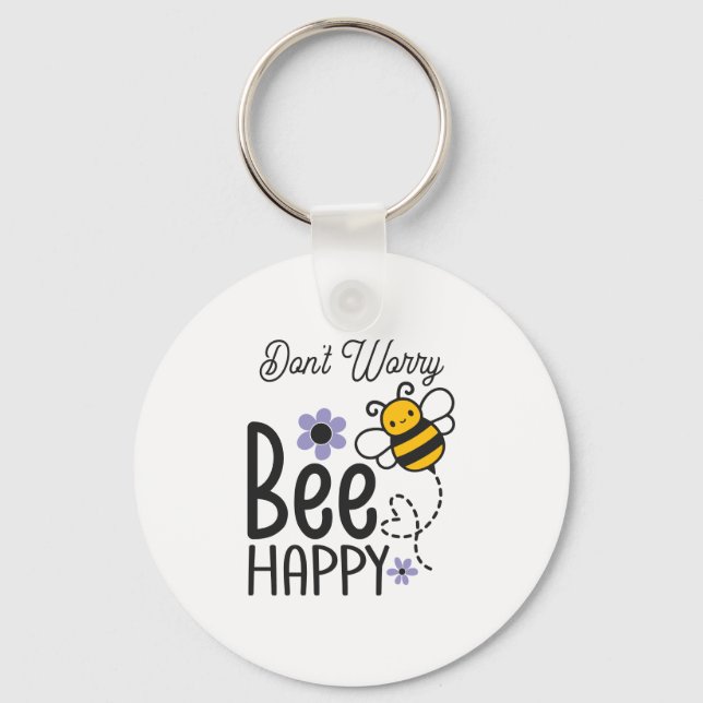 Don't Worry Bee Happy Floral Heart Keychain (Front)