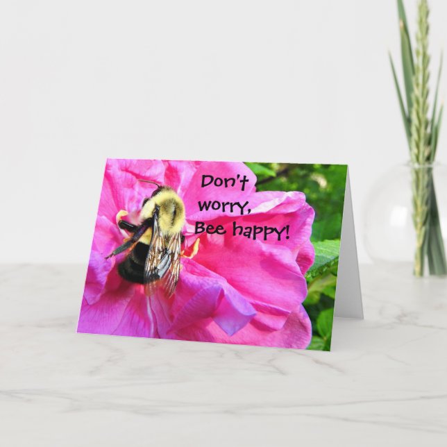 Don't Worry, Bee Happy Greeting Card, Blank Inside Card (Front)