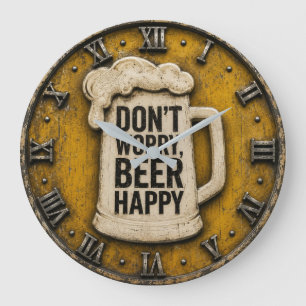 Don't Worry Beer Happy Man Cave Gift Large Clock