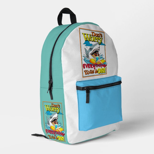 DON'T WORRY EVERYTHINK WILL BE OK! SHARK AND GIRL PRINTED BACKPACK (Back Corner Left)