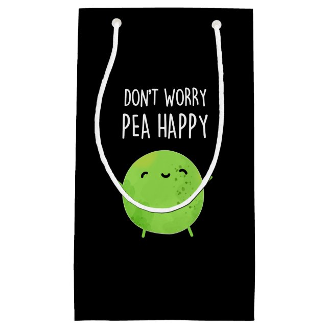 Don't Worry Pea Happy Funny Pea Pun Dark BG Small Gift Bag (Front)