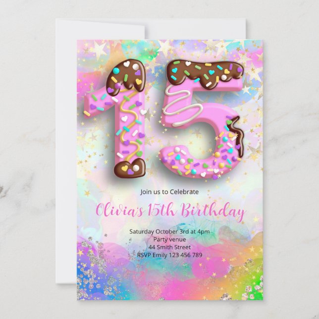 Donut 15th Birthday Girls Invitation (Devant)