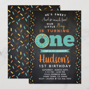 Donut 1er Birthday Boys Invitation Tableau noir