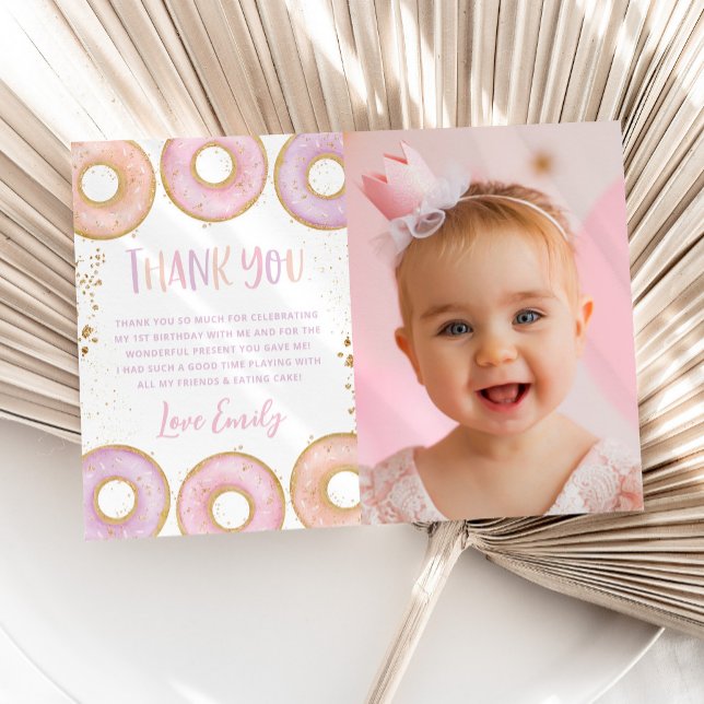 Donut 1st Birthday Flat Thank You Card (Creator Uploaded)