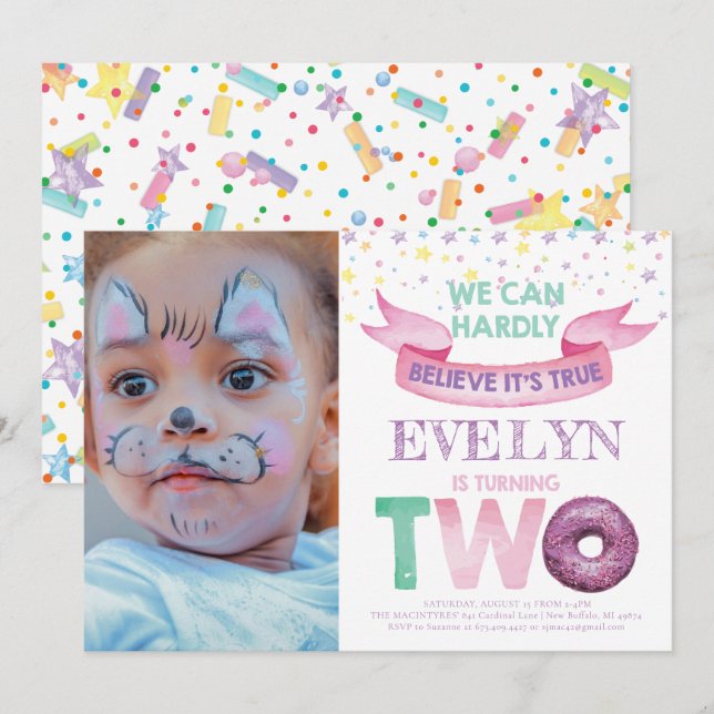 Donut 2e anniversaire Invitation photo (Devant / Derrière)