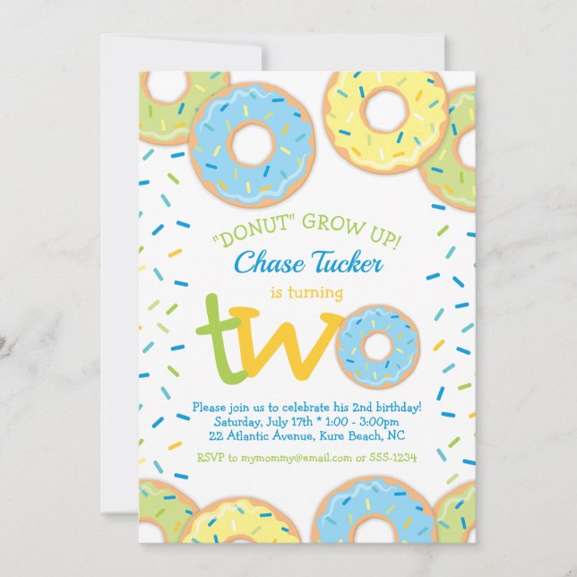 Donut 2nd Birthday Invitation Boy s'asperge (Devant)
