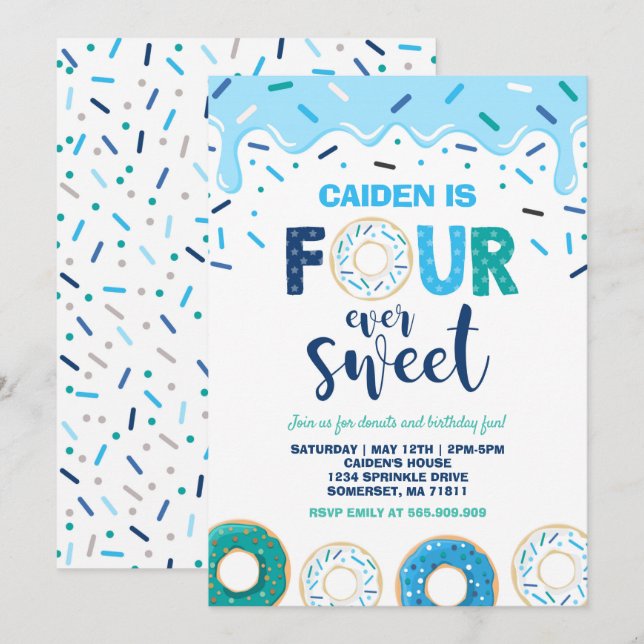 Donut 4 Ever Sweet Invitation Donut 4 Anniversaire (Devant / Derrière)