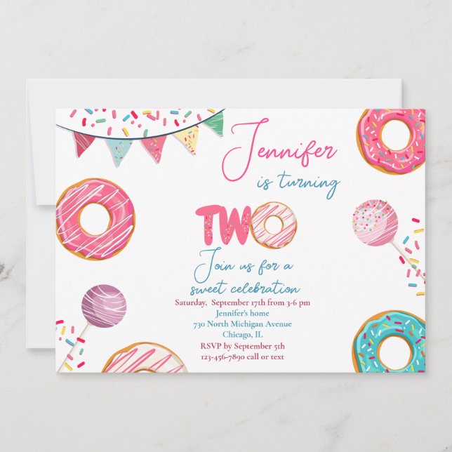 Donut Anniversaire Invitation Sweet DEUX (Devant)