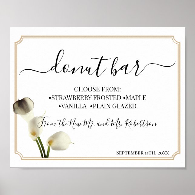 Donut Bar Sweets Table Wedding Reception Sign (Front)