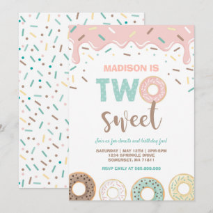 Donut Deux Invitations de fête douce rose