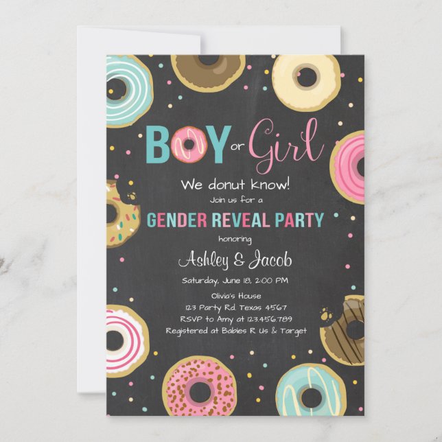 Donut Genre Révéler Invitation Garçon ou Fille Lui (Devant)