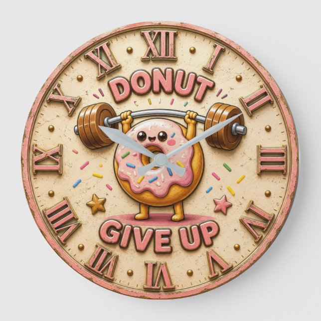 Donut Give Up Funny Fitness Donut Decor Large Clock (Front)