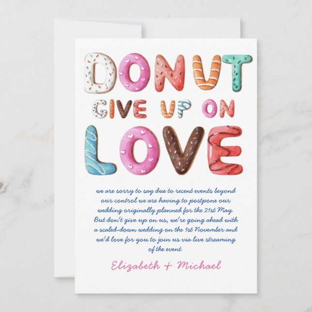 DONUT Give Up On Love Change of Plans Date Card (Front)