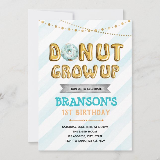 Donut grandir invitation de la fête des garçons (Devant)