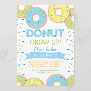 Donut Grow up Boy Anniversaire Invitation Bleu