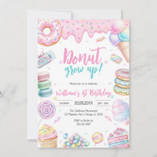 Donut Grow Up Donut Birthday Party Invitation