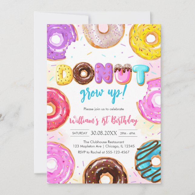 Donut Grow Up Donut Birthday Party Invitation (Front)