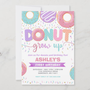 Donut Grow Up First 1st Birthday Invitation